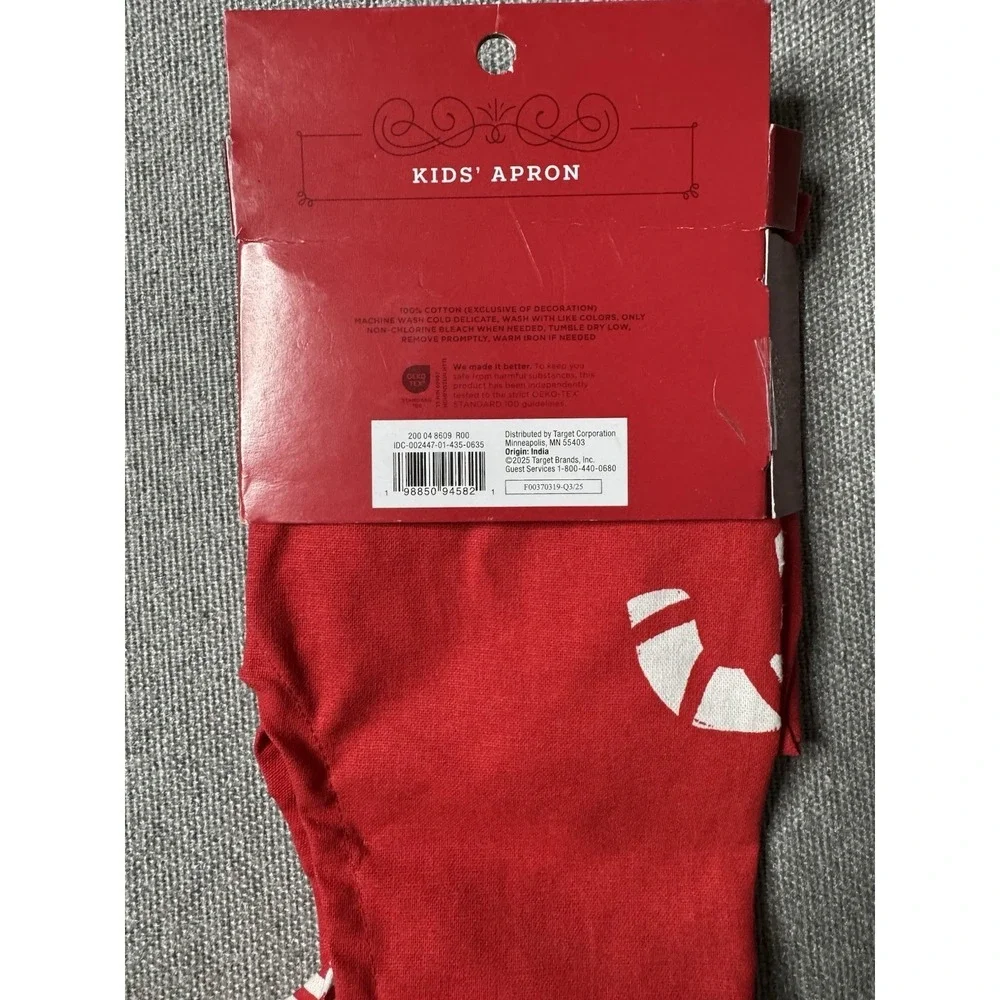Christmas Apron Kids Red With Candy Canes Tie Waist And Attachment Around Neck